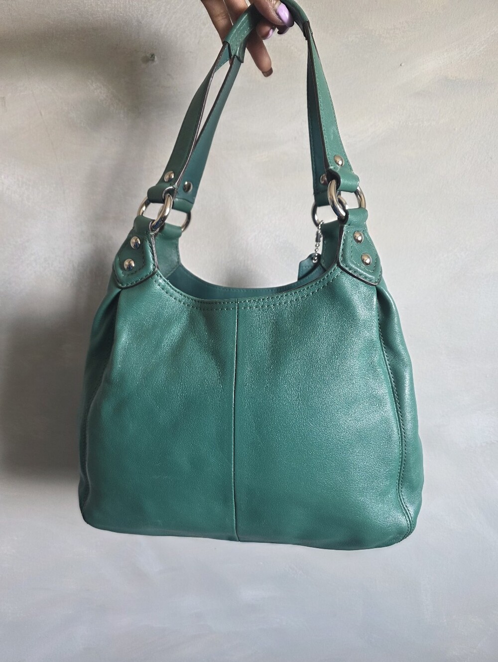 Coach Ashley Teal Green Leather Hobo Slouchy Shoulder Bag F21926 12x9x3 - Picture 11 of 12